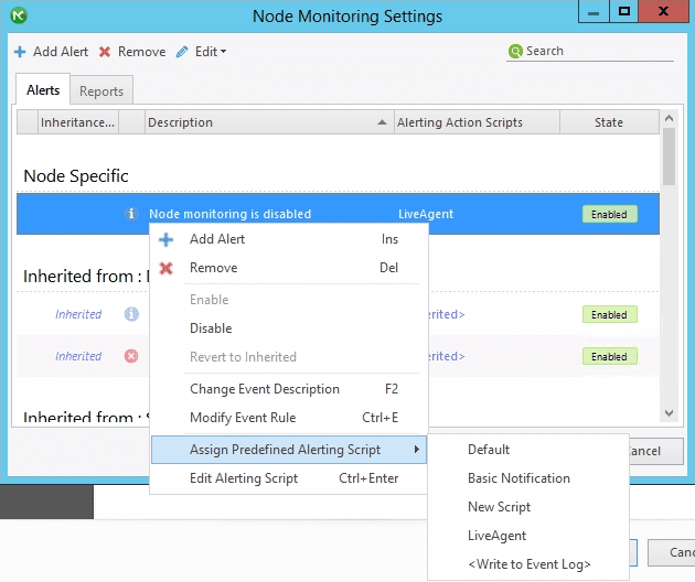 configurações de monitoramento de node