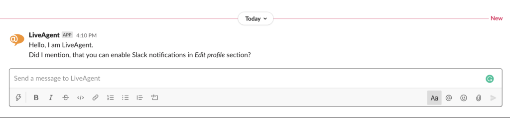 Uma notificação do Slack sobre uma nova tag Urgente no LiveAgent