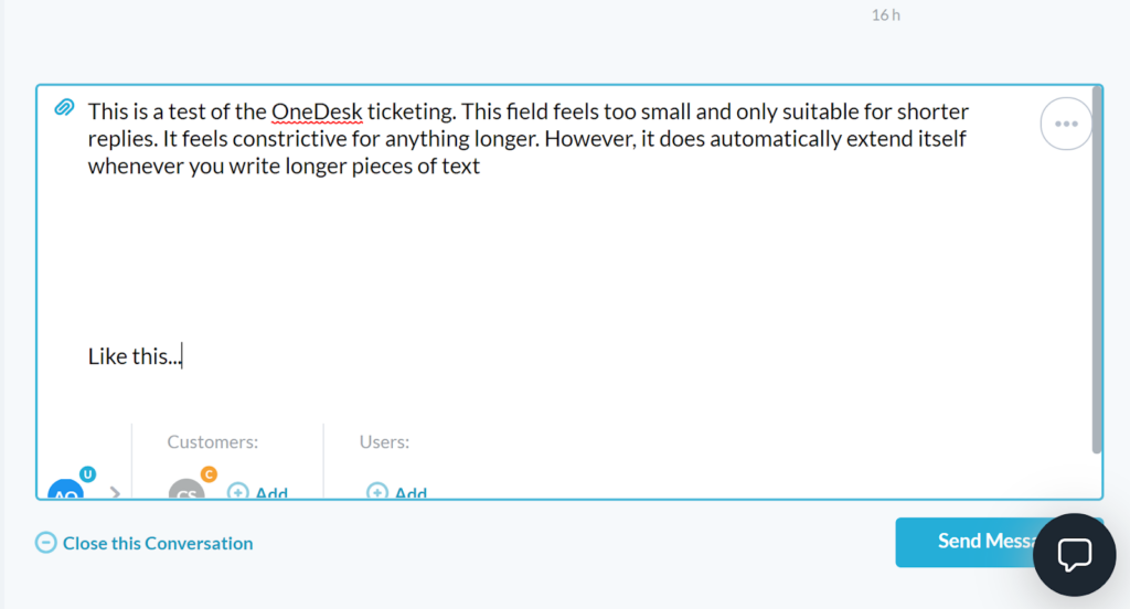 OneDesk - campo de resposta