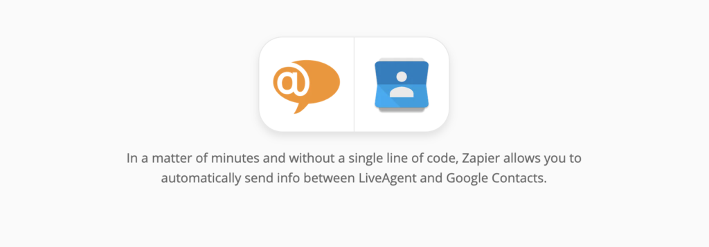 Página de integração do LiveAgent e do Google Contacts no Zapier