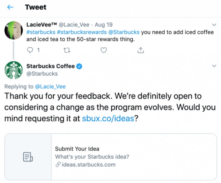 Feedback do Starbucks Coffee no Twitter