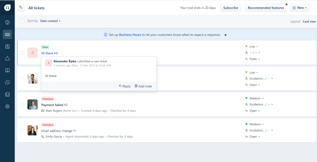 Visão geral de tickets do Freshdesk