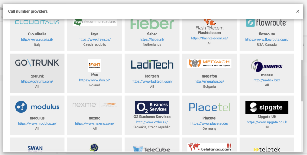 GoTrunk na lista de provedores de VoIP no LiveAgent